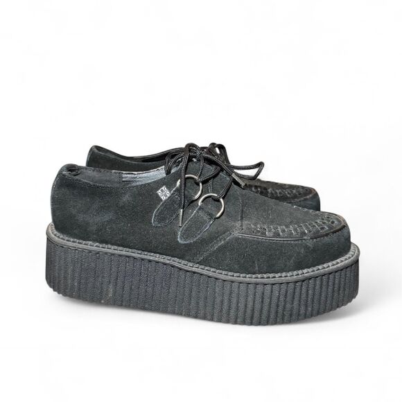 T.U.K. Black Suede Platform Creeper Shoes M7 W9 Goth Punk - Picture 4 of 8